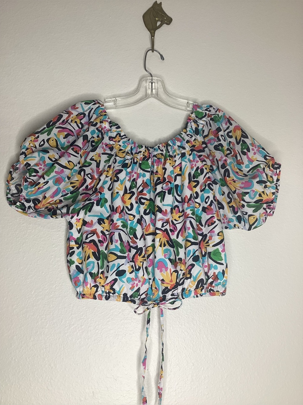 Tanya Taylor Carmen Crop Top Puff Sleeves M